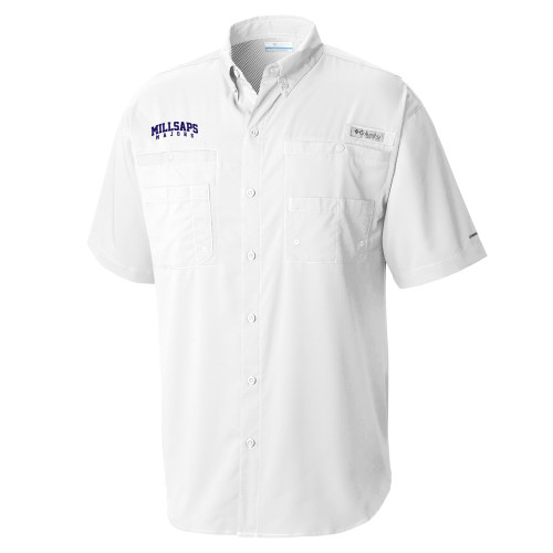  Columbia White Tamiami Performance Short Sleeve Shirt - Arched Millsaps Majors