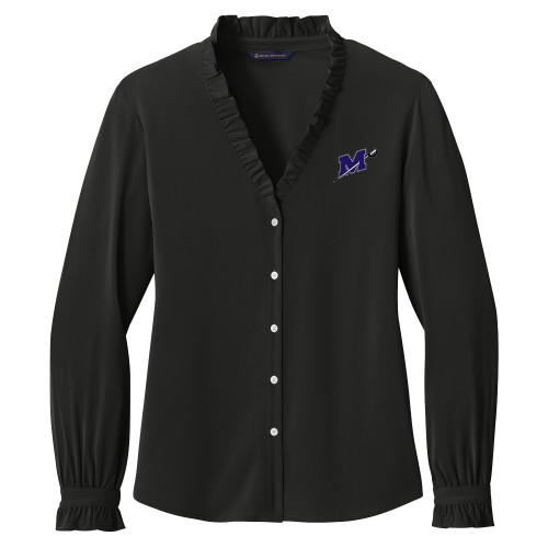  Brooks Brothers Womens Black Long Sleeve Ruffle Collar Blouse - Official Logo