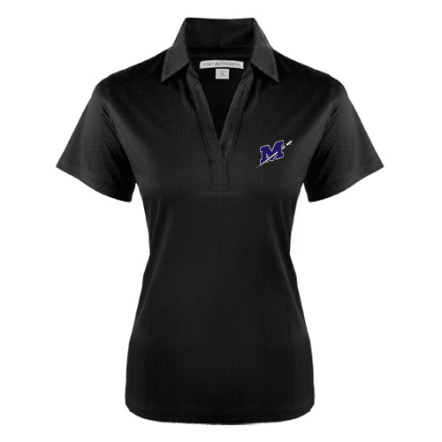  Womens Black Performance Fine Jacquard Polo - Official Logo