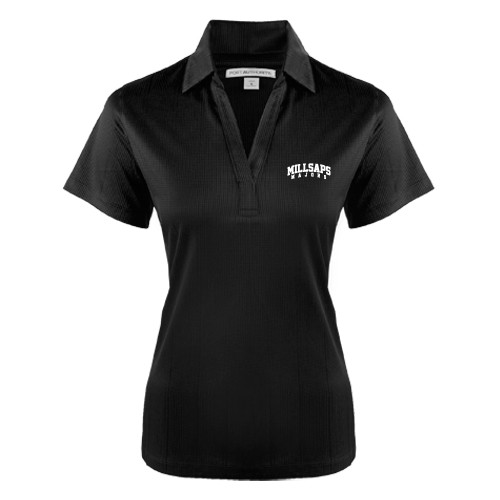  Womens Black Performance Fine Jacquard Polo - Arched Millsaps Majors