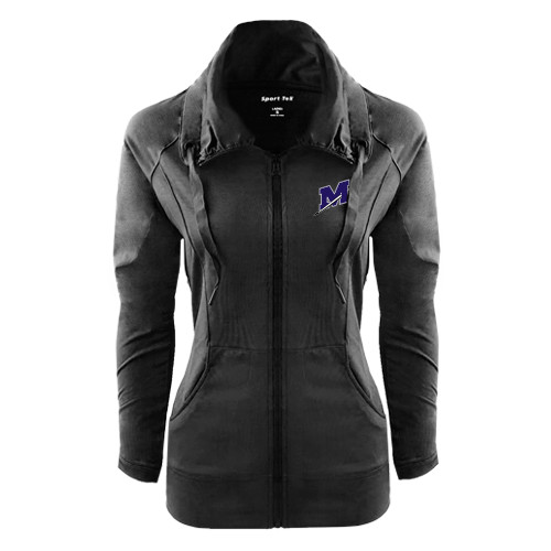  Womens Black Sport Wick Stretch Full Zip Jacket - Official Logo