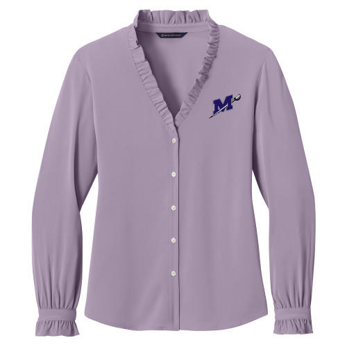  Brooks Brothers Womens Purple Ash Long Sleeve Ruffle Collar Blouse - Official Logo