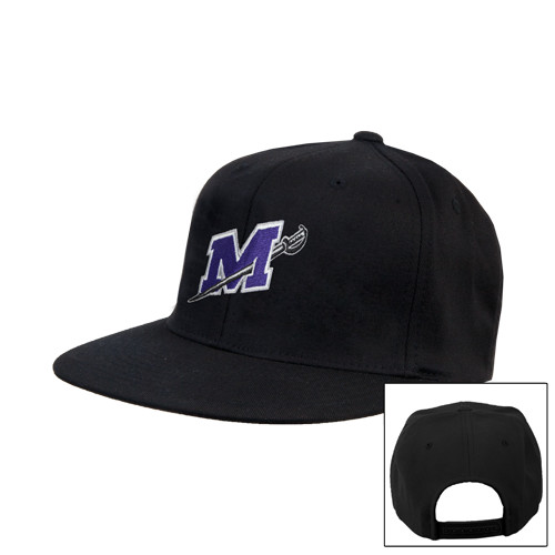 Black Flat Bill Snapback Hat - Official Logo