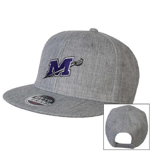  Heather Grey Wool Blend Flat Bill Snapback Hat - Official Logo