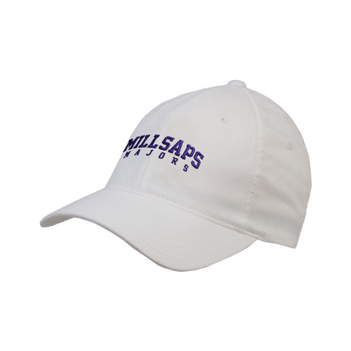  White Flexfit Structured Low Profile Hat - Arched Millsaps Majors