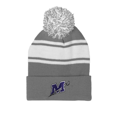  Grey/White Two Tone Knit Pom Beanie w/Cuff - Official Logo