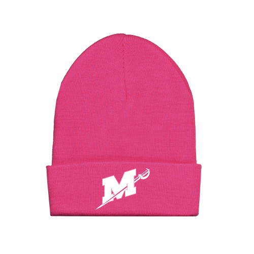  Fleece Lined Neon Pink Knit Beanie - Official Logo