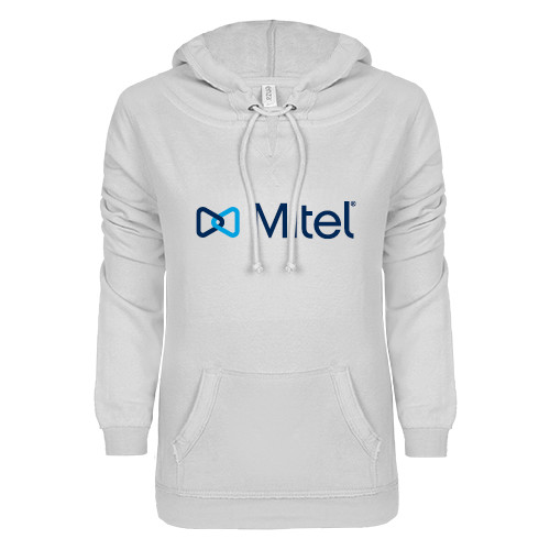 Mitel ENZA Womens White V Notch Raw Edge Fleece Hood