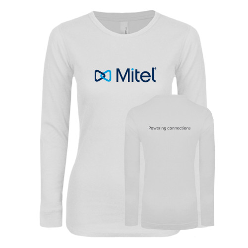 Mitel Womens White Long Sleeve V Neck T