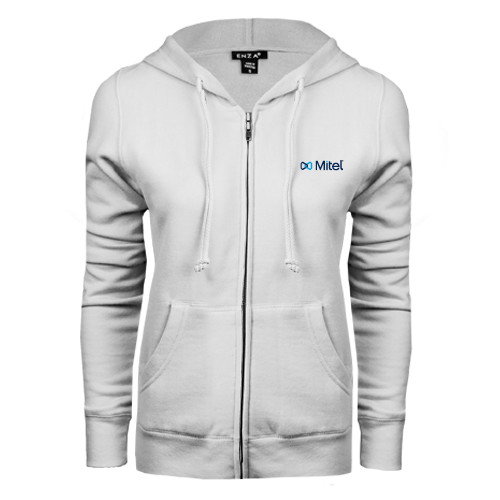 Mitel ENZA Womens White Fleece Full Zip Hood