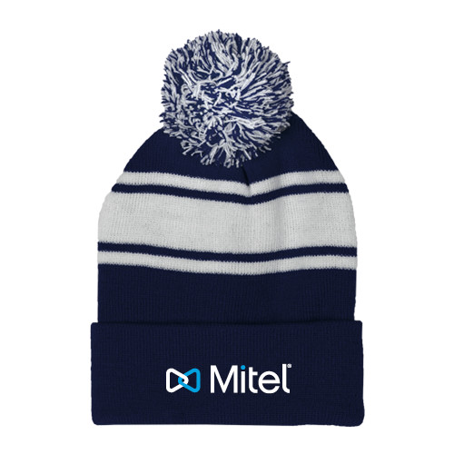 Mitel Navy/White Two Tone Knit Pom Beanie w/Cuff