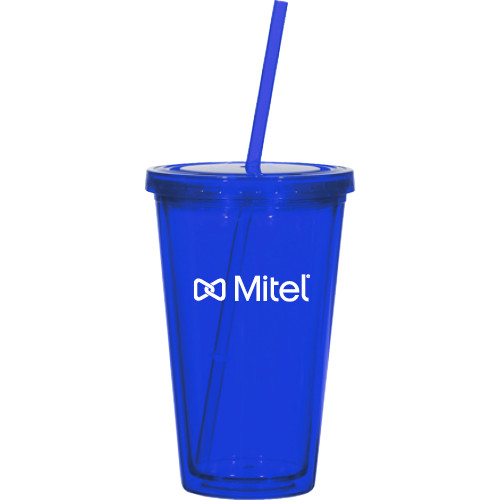 Mitel Madison Double Wall Blue Tumbler w/Straw 16oz