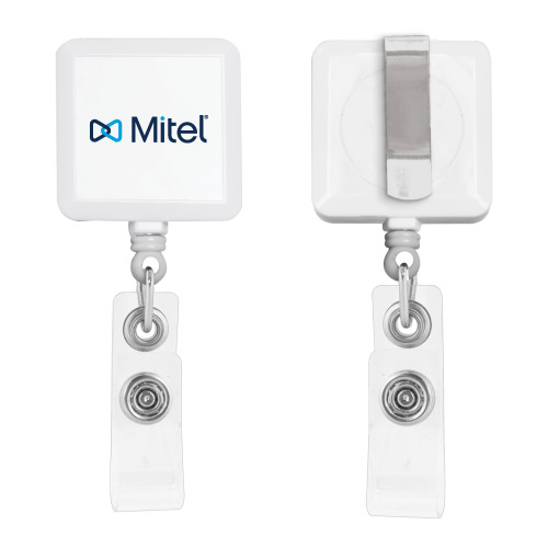 Mitel White Square Retractable Badge Holder