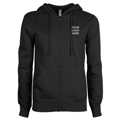 ENZA Womens Black Fleece Full Zip Hoodie-Your Logo Here