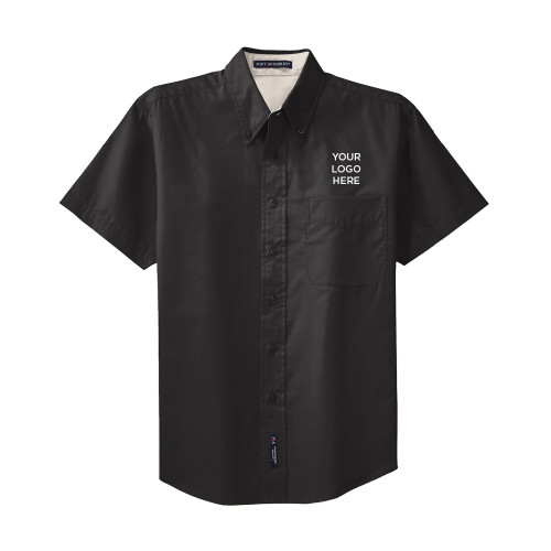 Black Twill Button Down Short Sleeve-Your Logo Here