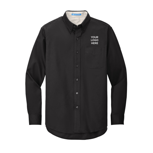 Black Twill Button Down Long Sleeve-Your Logo Here
