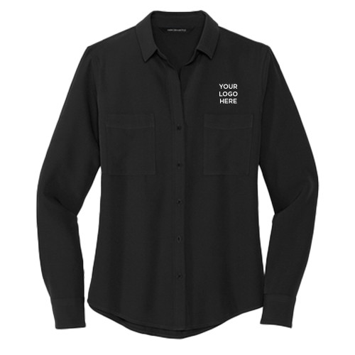 Mercer + Mettle Womens Black Crepe Long Sleeve Camp Blouse-Your Logo Here