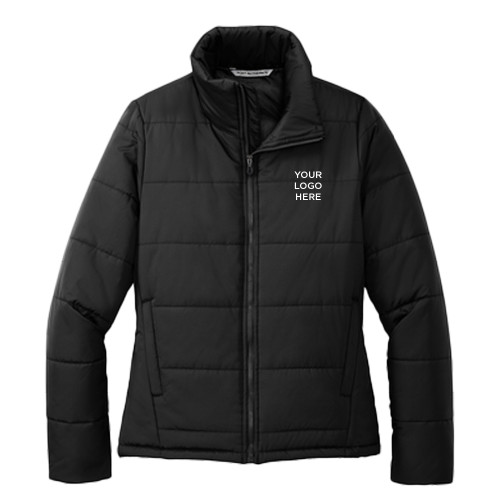 Womens Black Puffer Jacket-Your Logo Here
