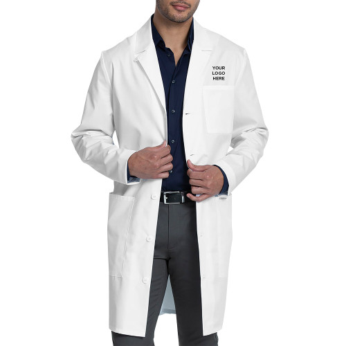 Mens 40in White Stretch Twill Lab Coat-Your Logo Here