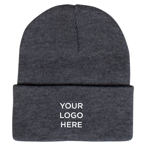 Grey Knit Beanie w/Cuff-Your Logo Here
