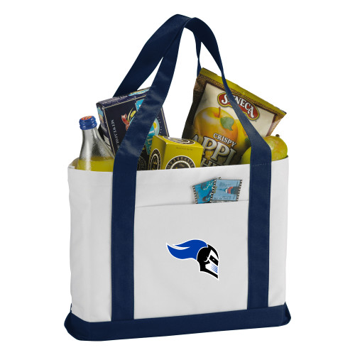  Contender White/Navy Canvas Tote - Knight Head Logo