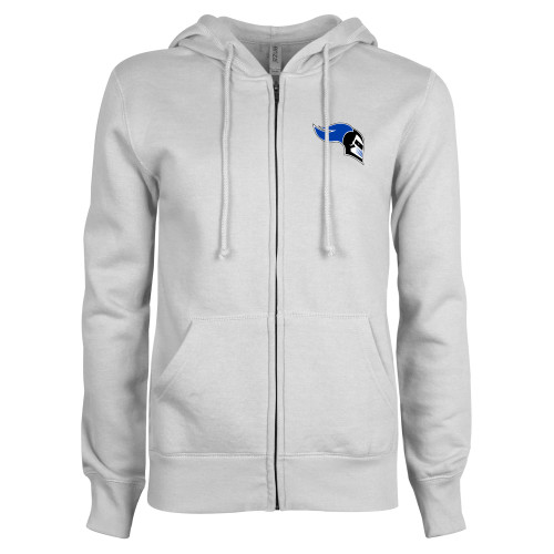  ENZA Womens White Fleece Full Zip Hoodie - Knight Head Logo