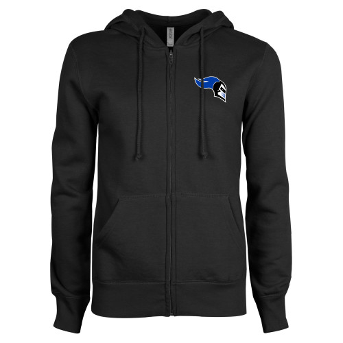  ENZA Womens Black Fleece Full Zip Hoodie - Knight Head Logo