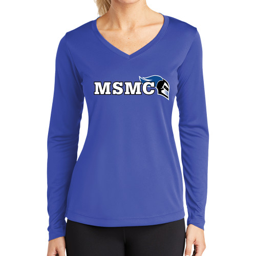  Womens Royal Performance Long Sleeve V Neck Shirt - MSMC Knight Head Logo