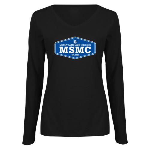  Womens Black Long Sleeve V Neck Tee  - MSMC Blue