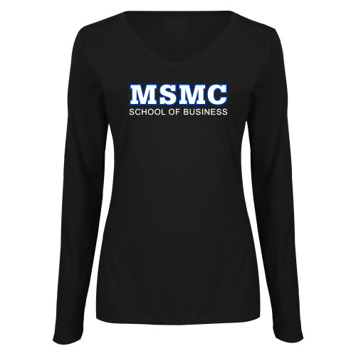  Womens Black Long Sleeve V Neck Tee  - MSMC School of Business