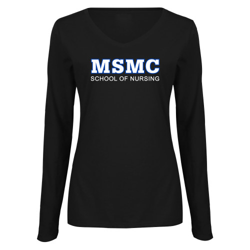  Womens Black Long Sleeve V Neck Tee  - MSMC School of Nursing