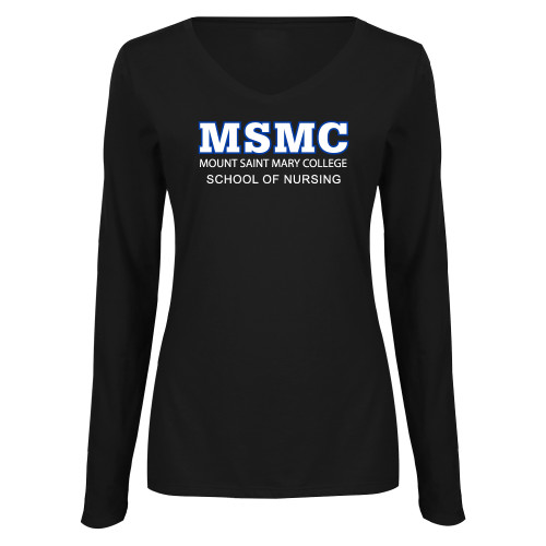  Womens Black Long Sleeve V Neck Tee  - MSMC Stacked School of Nursing