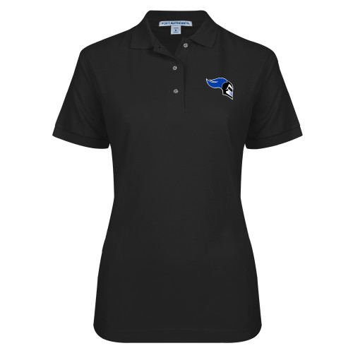  Womens Silk Touch Black Pique Polo - Knight Head Logo Embroidery