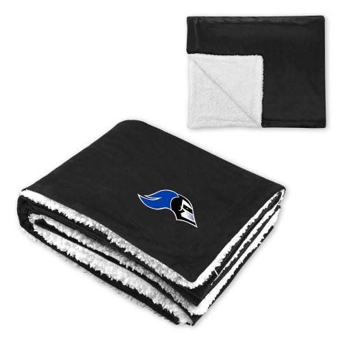  Super Soft Luxurious Black Sherpa Throw Blanket - Knight Head Logo Embroidery