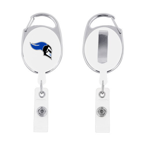 White Oval Retractable Badge Holder w/Clip - Knight Head Logo