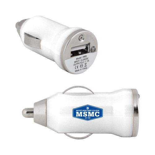  On the Go White Car Charger - MSMC Blue