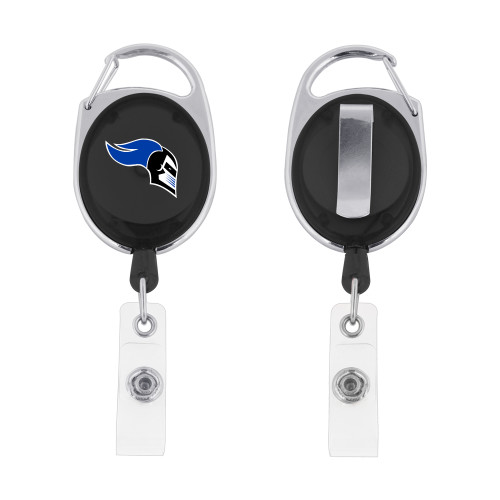  Black Oval Retractable Badge Holder w/Clip - Knight Head Logo