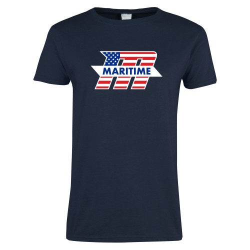  Womens Short Sleeve Navy Tee - M with American Flag