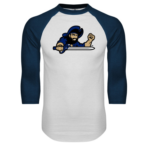  White/Navy Raglan Baseball T Shirt - Mascot