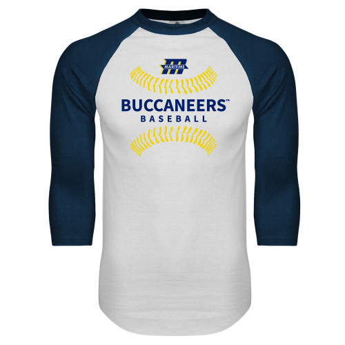  White/Navy Raglan Baseball T Shirt - Baseball Seams
