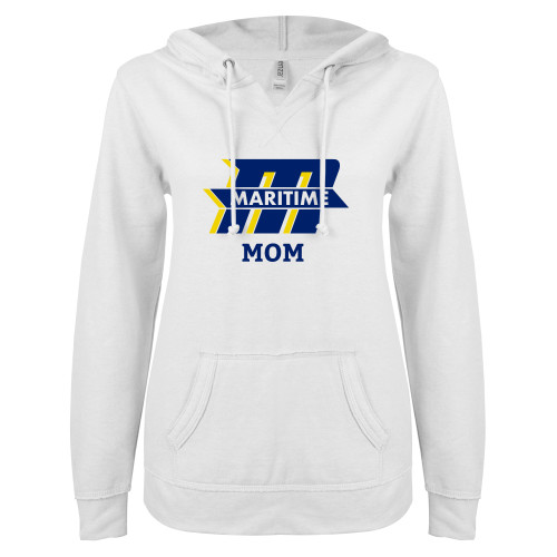  ENZA Womens White V Notch Raw Edge Fleece Hoodie - Mom