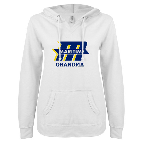  ENZA Womens White V Notch Raw Edge Fleece Hoodie - Grandma