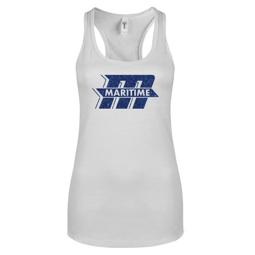  Next Level Racerback Tank White - H Dark Blue Glitter