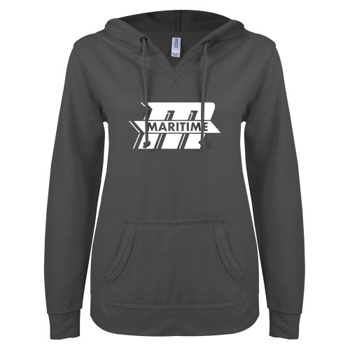  ENZA Womens Dark Heather V Notch Raw Edge Fleece Hoodie - Primary Mark