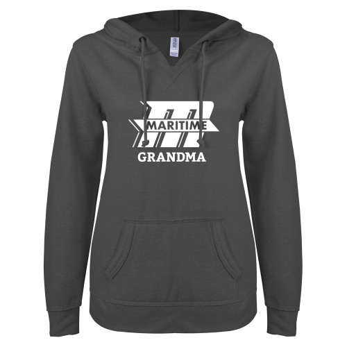  ENZA Womens Dark Heather V Notch Raw Edge Fleece Hoodie - Grandma
