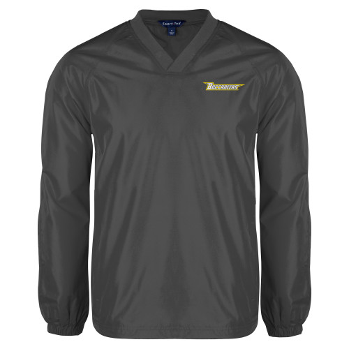  Charcoal V Neck Raglan Windshirt - Wordmark