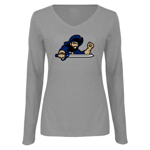  Womens Grey Long Sleeve V Neck Tee  - Mascot