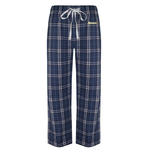  Navy/White Flannel Pajama Pant - Wordmark Embroidery