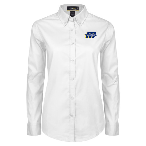  Womens White Twill Button Down Long Sleeve - Primary Mark