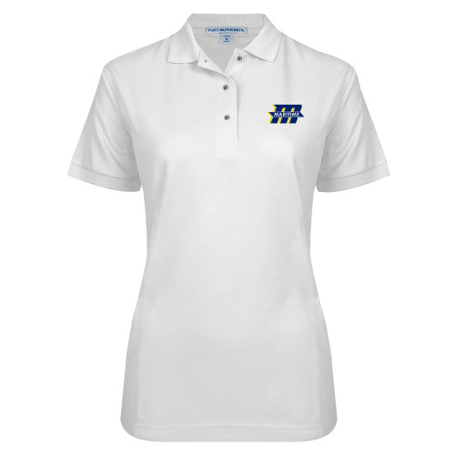  Womens Silk Touch White Pique Polo - Primary Mark